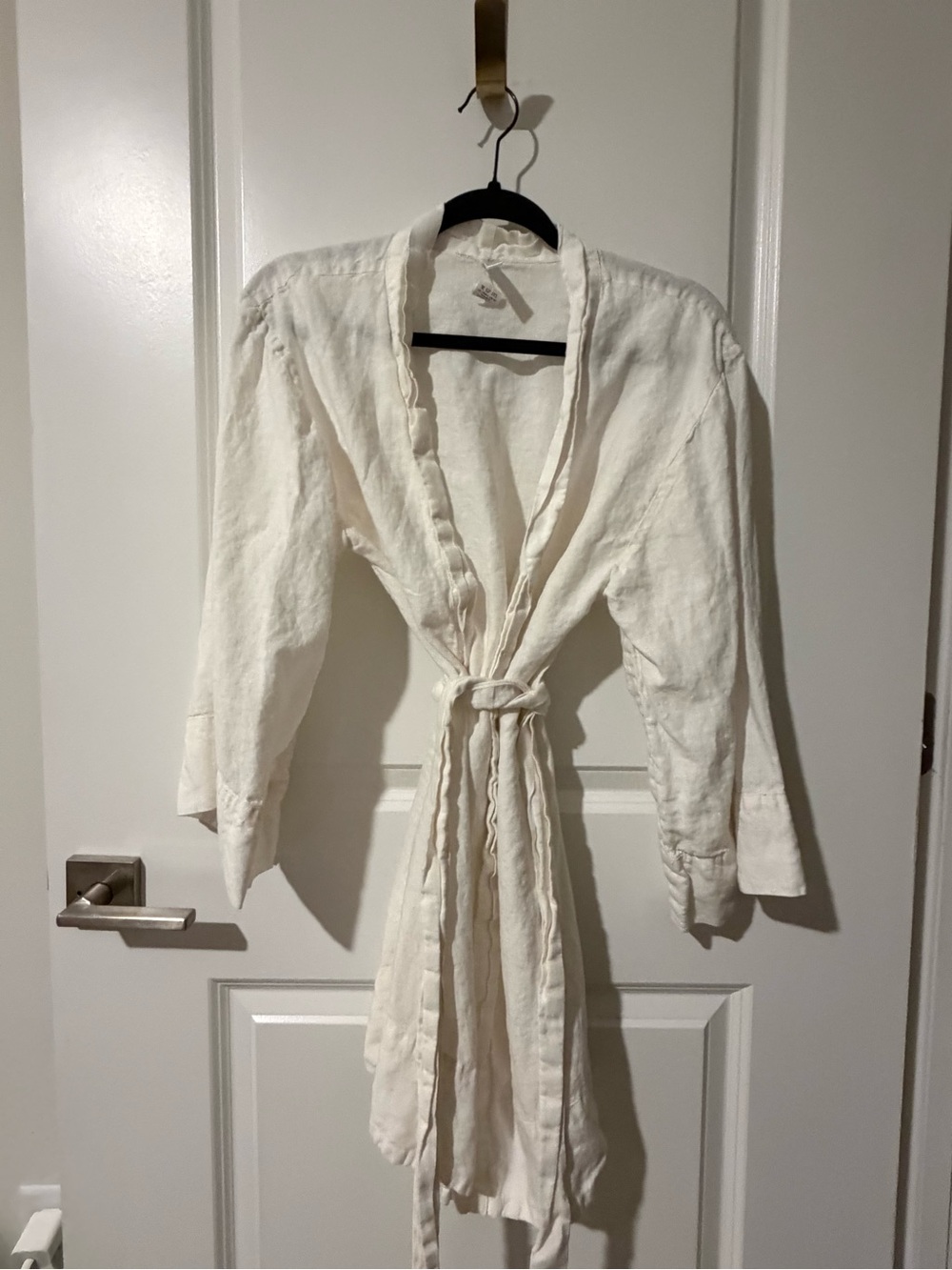 Women's Cream Tie-Waist Linen Robe